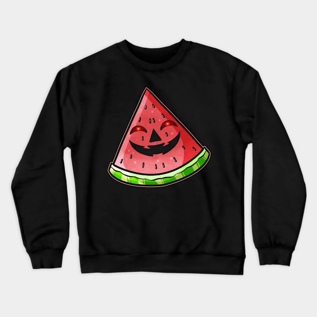 Evil Jack O Lantern Face in Watermelon Halloween Crewneck Sweatshirt by SinBle